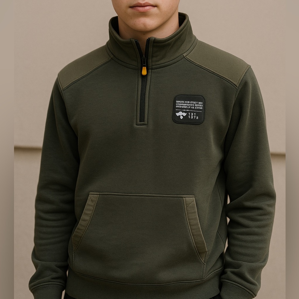 ZARA Boys Olive Green Quarter Zip Pullover Sweatshirt Size 13-14